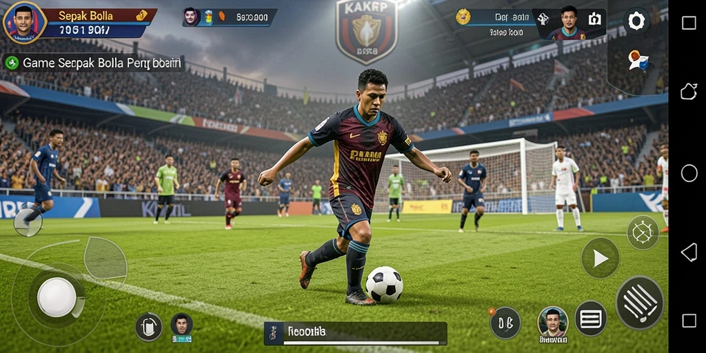 Screenshot utama KAKRP menampilkan aksi seru di lapangan sepak bola.