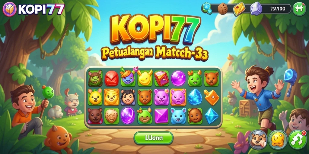Screenshot gameplay KOPI77 dengan kombinasi biji kopi.