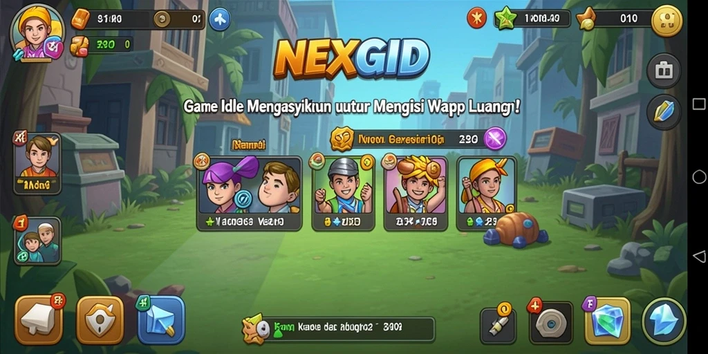 Screenshot gameplay <strong>NEXGID</strong> yang menunjukkan keseruan saat mengelola sumber daya.