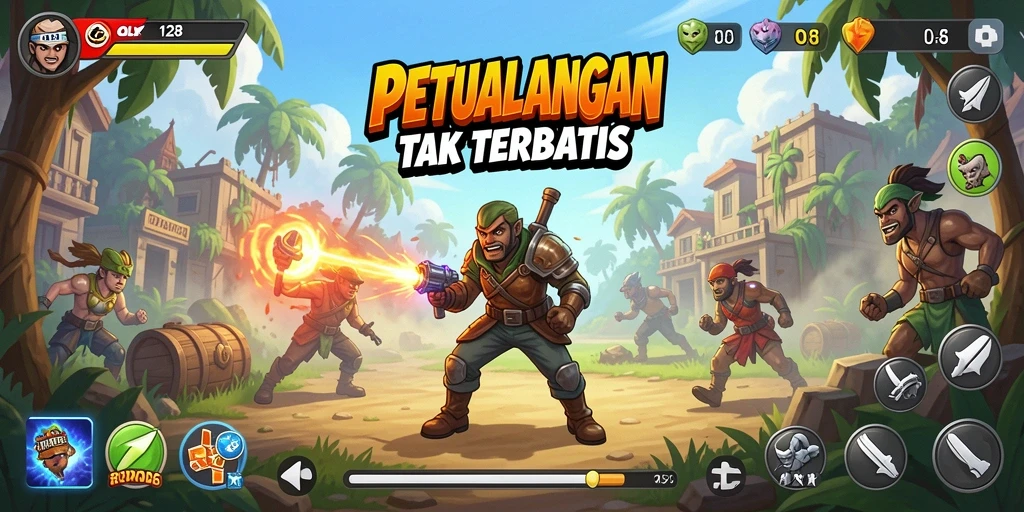 Tampilan gameplay menarik dari OLX128 dengan berbagai level penuh warna.