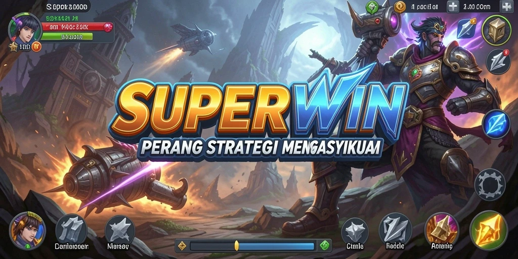 Gameplay SUPERWIN menunjukkan strategi pertempuran yang intens.