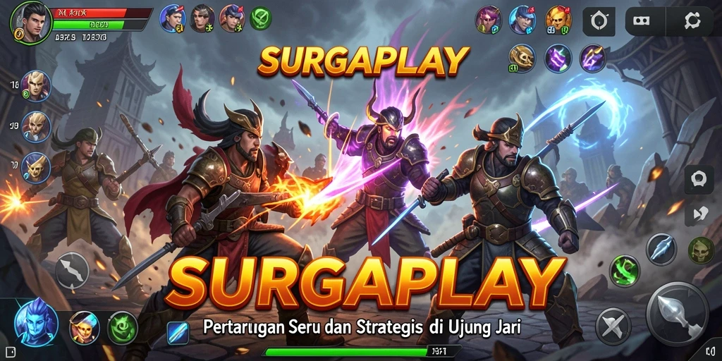 Screenshot utama SURGAPLAY menunjukkan aksi bertarung yang mendebarkan.